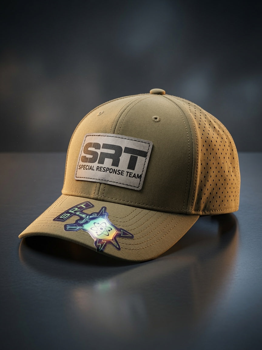 OD green SRT performance hat grey patch . (6 panel ) rubber SnapBack